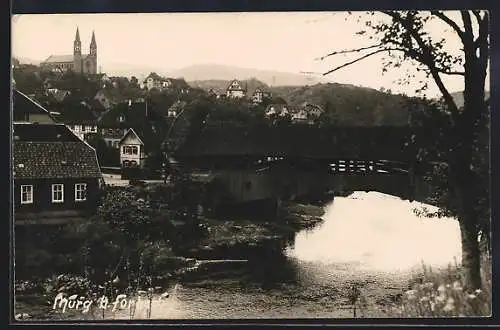 AK Forbach, Murgpartie mit Ortsansicht u. Brücke