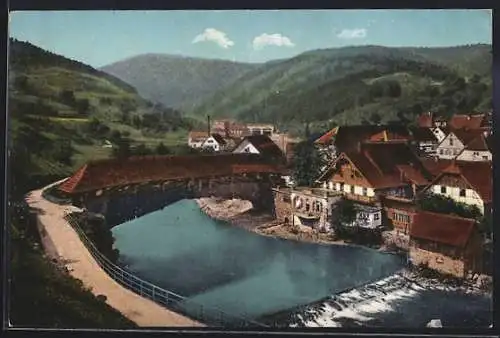 AK Forbach /Murgtal, Teilansicht mit Brücke und Wehr