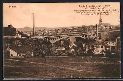 AK Plauen i. V., Friedrich August-Brücke / Syratal-Viadukt mit Ortspanorama