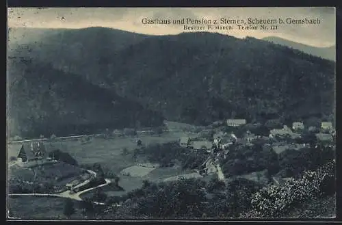 AK Scheuern bei Gernsbach, Gasthaus-Pension z. Sternen F. Mauch mit Ortsansicht aus der Vogelschau