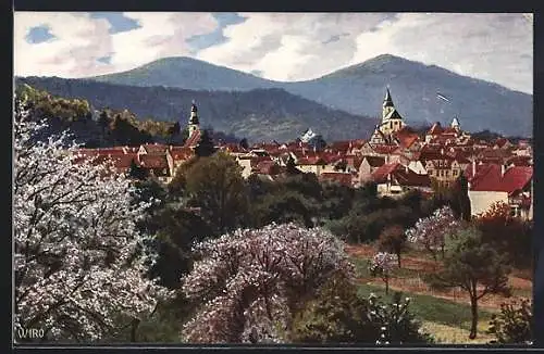 Künstler-AK Gernsbach, Blick von der Loffenauerstrasse auf den Ort