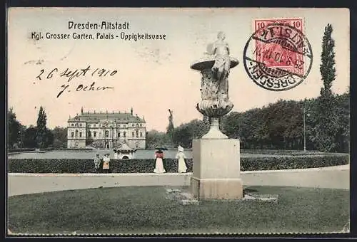 AK Dresden, Kgl. Grosser Garten, Palais u. Üppigkeitsvase