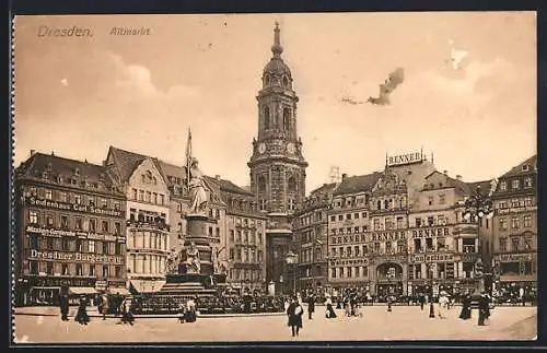 AK Dresden, Altmarkt mit Denkmal und Turm