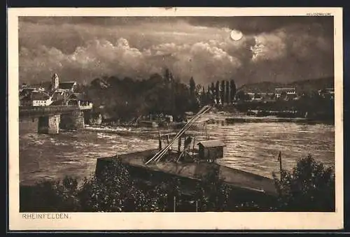 AK Rheinfelden, Panorama mit Brücke bei Vollmond