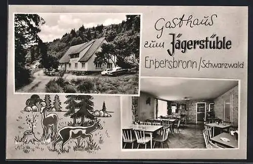 AK Erbersbronn /Schwarzwald, Gasthaus zum Jägerstüble O. Engel mit Strasse, Rehe