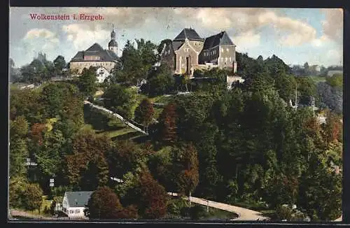 AK Wolkenstein i. Erzgeb., Panorama mit Schloss