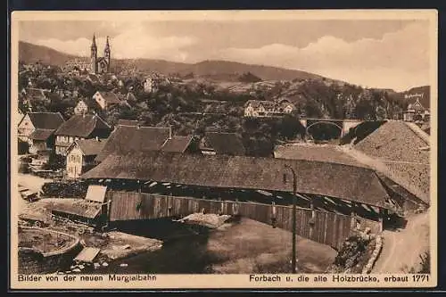 AK Forbach, Murgtalbahn, Teilansicht mit alter Holzbrücke