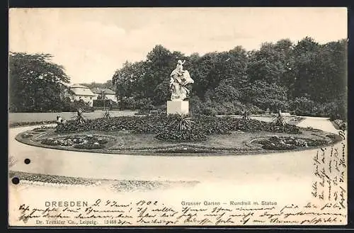 AK Dresden, Rundteil mit Statue im grossen Garten