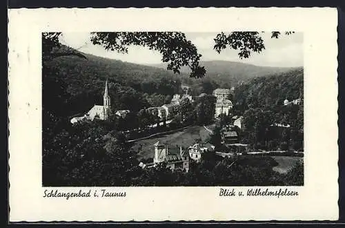 AK Schlangenbad i. Taunus, Blick vom Wilhelmsfelsen mit Kirche