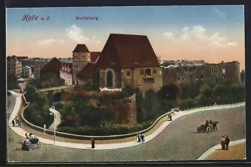 AK Halle a. S., Moritzburg mit Strasse aus der Vogelschau