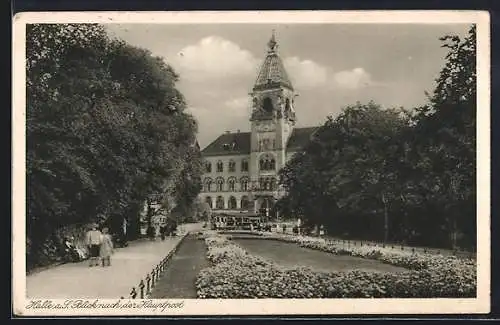 AK Halle a. S., Hauptpost mit Parkanlage