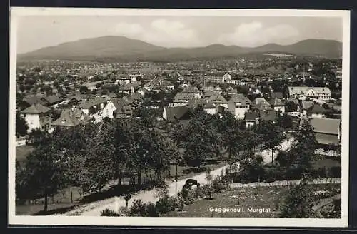 AK Gaggenau /Murgtal, Gesamtansicht mit Strasse u. Bergpanorama