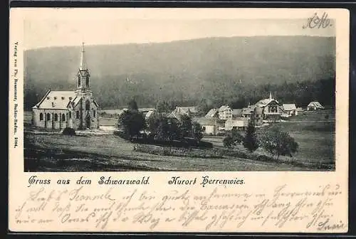 AK Herrenwies /Schwarzwald, Ortsansicht mit Kirche