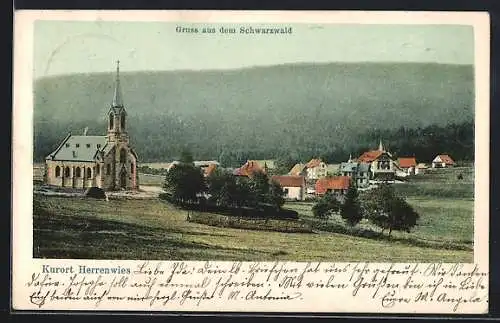 AK Herrenwies, Ortspartie mit der Kirche