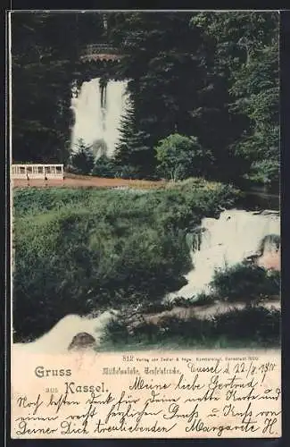 AK Kassel-Wilhelmshöhe, Teufelsbrücke mit Wasserfall