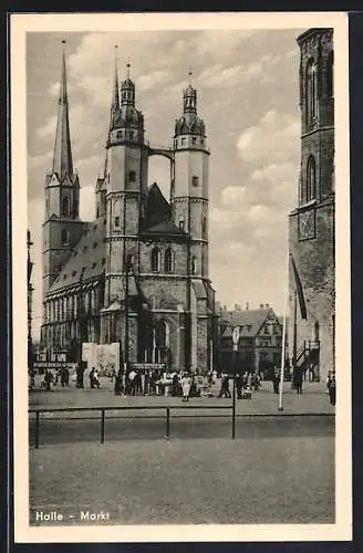 AK Halle / Saale, Markt mit Kirche u. Strasse