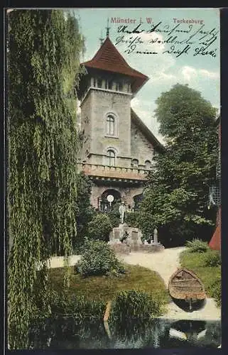 AK Münster i. W., Tuckesburg mit Denkmal