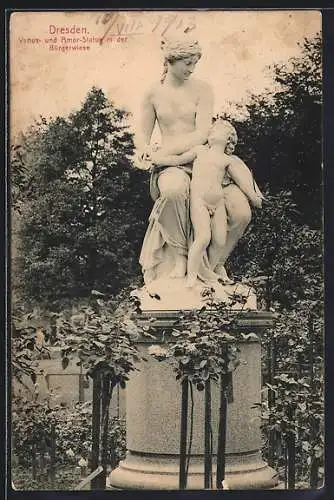 AK Dresden, Venus- und Amor-Statue in der Bürgerwiese