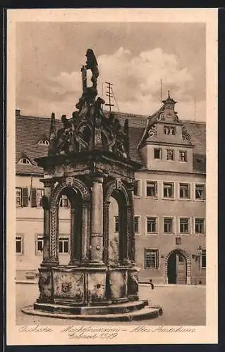 AK Oschatz, Altes Amtshaus und Marktbrunnen