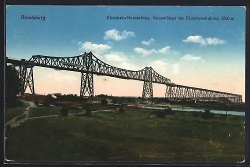 AK Rendsburg, Eisenbahn-Hochbrücke mit Kanal