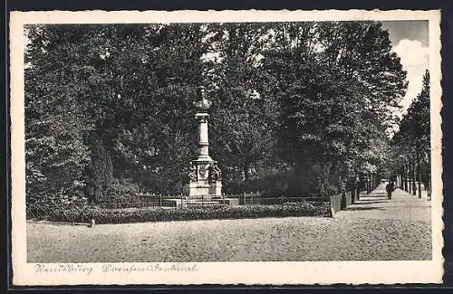 AK Rendsburg, Lornsen-Denkmal mit Allee