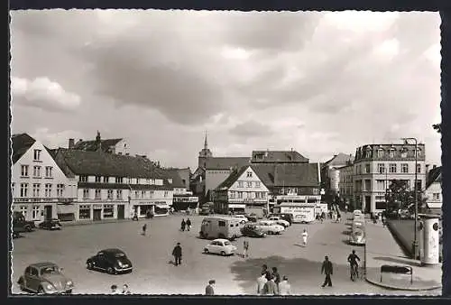 AK Rendsburg, Schiffbrückenplatz aus der Vogelschau, VW-Käfer