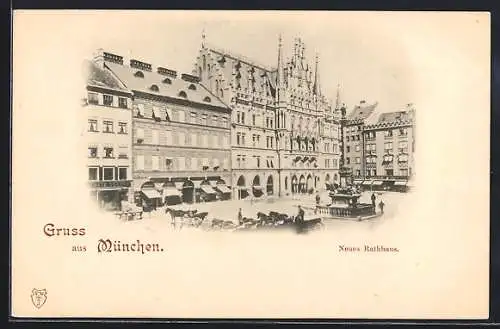AK München, Neues Rathaus mit Säulendenkmal