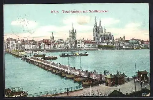 AK Köln, Totalansicht mit Schiffsbrücke