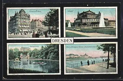 AK Dresden, Pirnaischer Platz, Hofoper, Zwingerteich