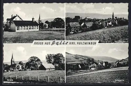 AK Halle / Holzminden, Schule, Kirche und Ortspartie