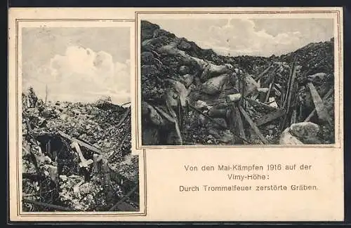 AK Vimy, Mai-Kämpfe 1916 auf der Vimy-Höhe, Durch Trommelfeuer zerstörte Schützengräben