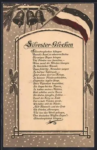 AK Silvester-Glocken und Fahne im Schnee