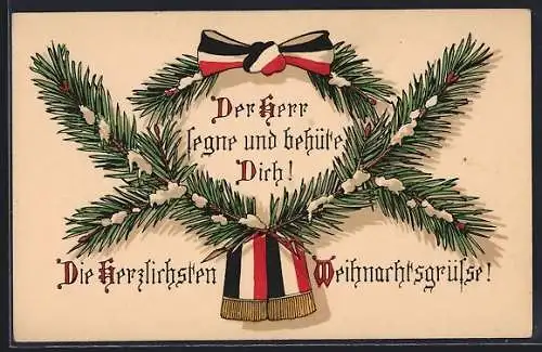 AK Tannenzweige mit Fahnenband, Weihnachtsgruss