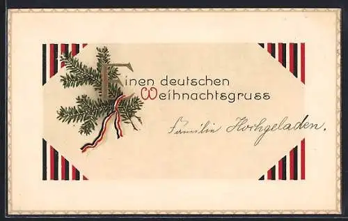 Präge-AK Tannenzweige mit Fahnenband, Weihnachtsgruss