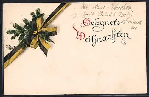 AK Tannenzweige mit Fahnenband, Weihnachtsgruss