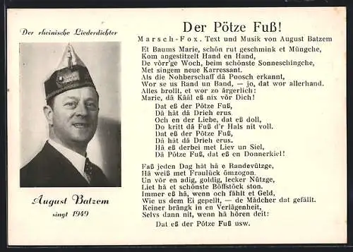 AK Der Pötze Fuss!, August Batzem singt 1949 zu Fasching