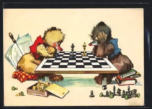 AK zwei Tiere spielen Schach bis zum letzten Ende
