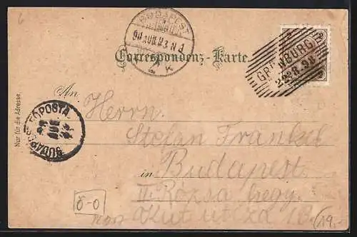 Lithographie Grünburg /O.-Oe., Grünburg, Steinbach, Gasthof Seidelhuber Linde, Platz in Steinbach, Kirche in Grünburg