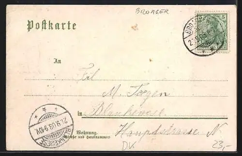 Lithographie Broager, Wester Gaden, Kirken, fra Savemollen