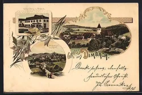 Lithographie Dimbach, Kitzler-Haus, St. Georgen am Wald, Ortsansicht