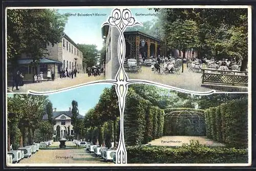 AK Weimar / Thür., Orangerie, Naturtheater, Gartenwirtschaft, Gasthof Belvedere