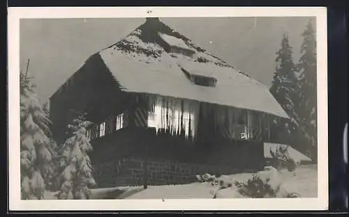 AK Sand / Bühl, Naturfreundehaus Karlsruhe im Schnee