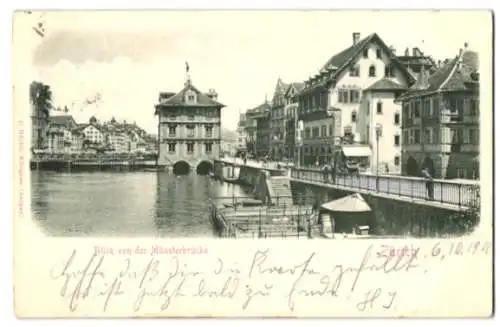 Relief-AK Zürich, Blick von der Münsterbrücke