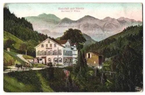 Relief-AK Urnäsch, Gasthaus Rossfall mit Säntis