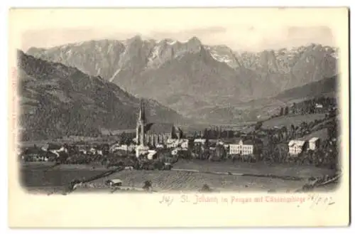 Relief-AK St. Johann im Pongau, Totalansicht mit Tännengebirge