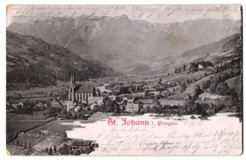 Relief-AK St. Johann i. Pongau, Totalansicht gegen die Berge