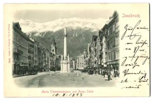 Relief-AK Innsbruck, Maria-Theresienstrasse und Anna-Säule