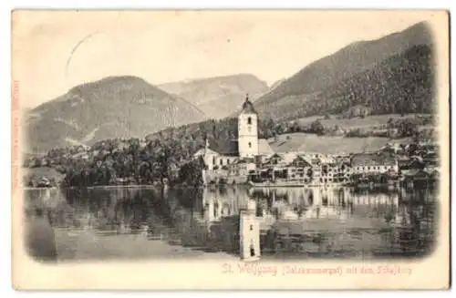 Relief-AK St. Wolfgang /Salzkammergut, Ortsansicht mit dem Schafberg