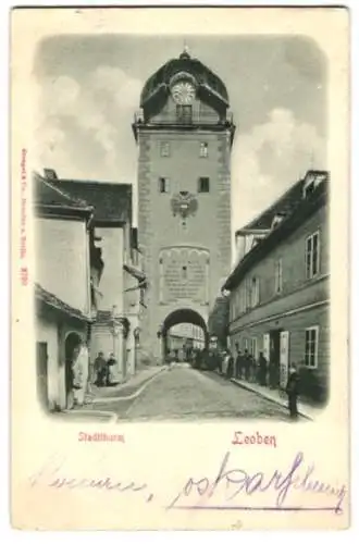 Relief-AK Leoben, Blick auf den Stadtthurm