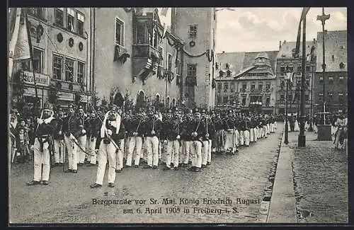 AK Freiberg /Sachsen, Bergparade vor König Friedrich August am 6. April 1905